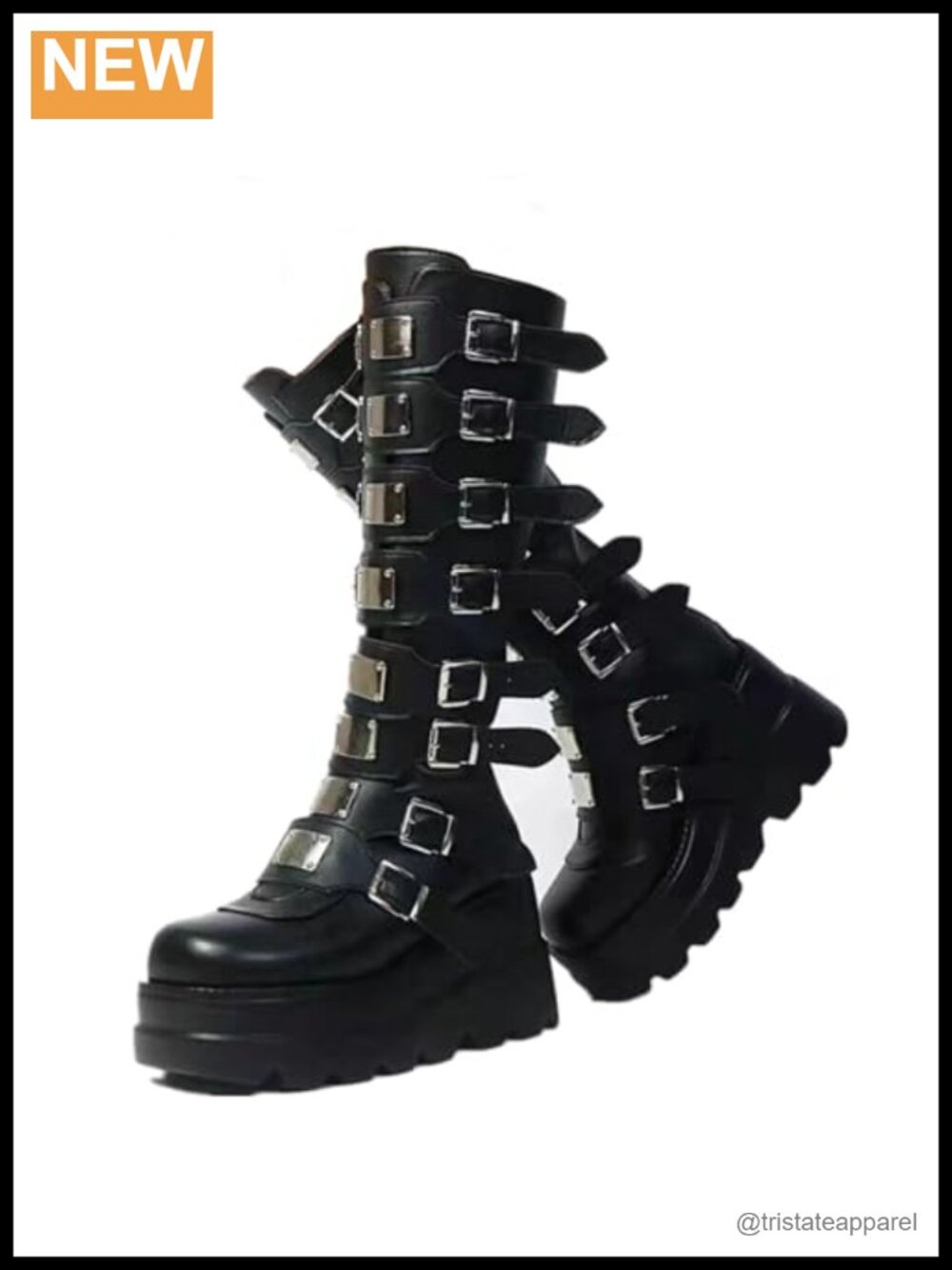 Women Platform Knee High Goth Boots Chunky Heel Zip Punk Combat Boots